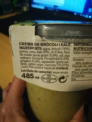 Lista de ingredientes del producto Cremes Brócoli i Kale Ametller Origen 