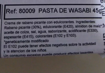 Lista de ingredientes del producto Ready-Mix Wasabi yamachu 45