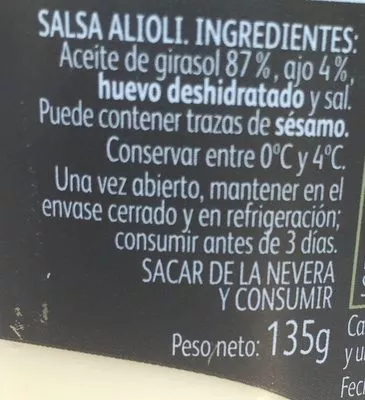 Lista de ingredientes del producto Salsa fresca ali oli Casa Mas 