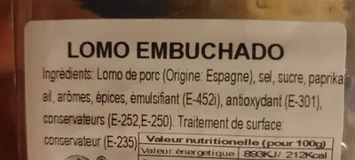 Lista de ingredientes del producto Lomo reserve Oro De Granada 