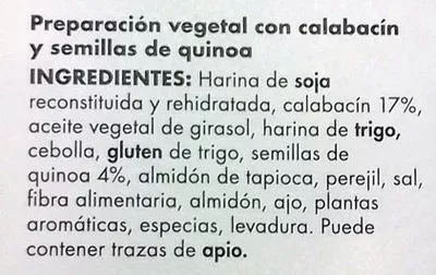 Lista de ingredientes del producto Hamburguesa con quinoa y calabacín Diquesí 200 g (2 Uds.)