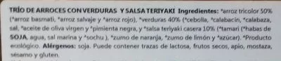 Lista de ingredientes del producto Trío de arroces con verduras teriyaki Biomenú 300 g