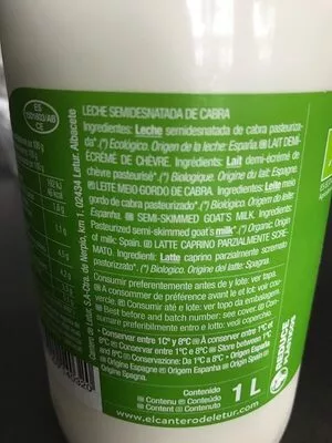 Lista de ingredientes del producto Leche de cabra semidesnatada Cantero de Letur 