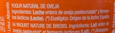 Lista de ingredientes del producto Yogur de oveja ecológico Cantero de Letur 420 g