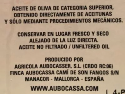 Lista de ingredientes del producto Aubocassa (500ml)  500 mL