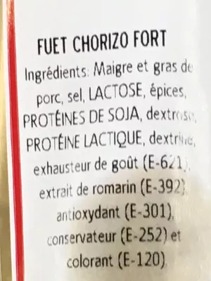 Lista de ingredientes del producto Fuet Chorizo fort Sans marque 140 g