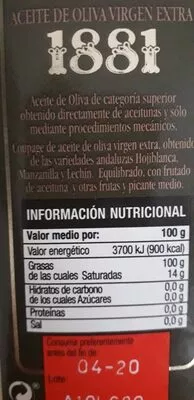 Lista de ingredientes del producto Aceite de oliva virgen extra 1881 