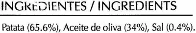 Lista de ingredientes del producto Patatas fritas artesanas en aceite de oliva Añavieja 150 g