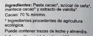 Lista de ingredientes del producto Chocolate negro Mandolé 100 g