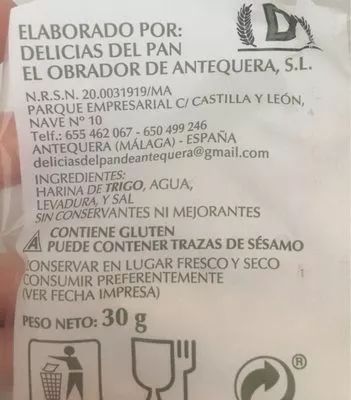 Lista de ingredientes del producto Picos artisanale  