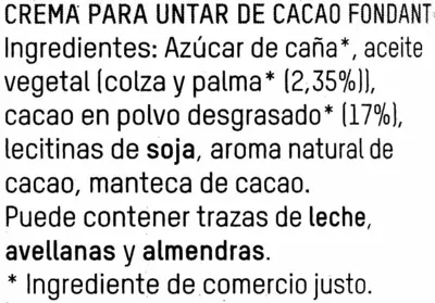 Lista de ingredientes del producto Crema de cacao Intermón Oxfam 400 g