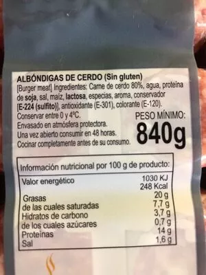 Lista de ingredientes del producto 24 albóndigas Mercadona 840 g