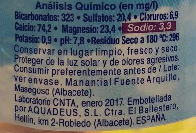 Lista de ingredientes del producto Agua Mineral 50CL Aqua Deus 0,5l