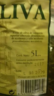 Lista de ingredientes del producto Aceite de oliva virgen extra bidón 5 l Iznaoliva 