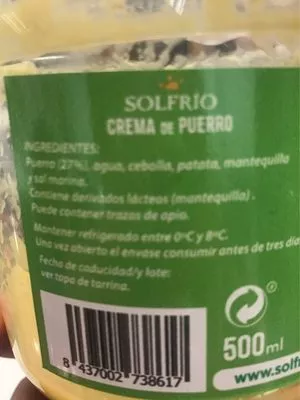 Lista de ingredientes del producto Crema de puerro  