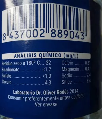 Lista de ingredientes del producto Agua Fondetal  