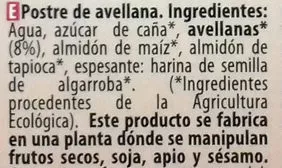 Lista de ingredientes del producto Postre de avellana original NaturGreen 250 g (2 x 125 g)