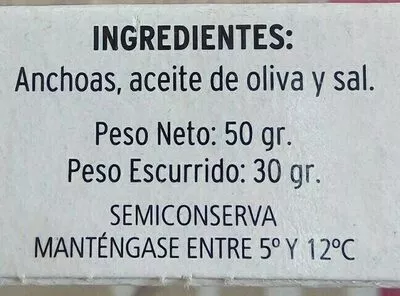 Lista de ingredientes del producto Anchois  