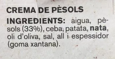 Lista de ingredientes del producto Cremes de Temporada - Pèsols Ametller Origen 