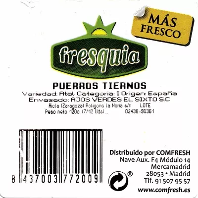 Lista de ingredientes del producto Puerros tiernos Fresquia 120 g