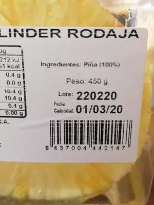 Lista de ingredientes del producto Piña extra dulce Frujuca 