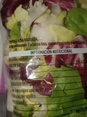 Lista de ingredientes del producto Ensalada primavera Mercadona 