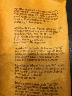 Lista de ingredientes del producto Grissini cristal al naturale  