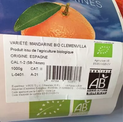 Lista de ingredientes del producto Mandarines Bio  