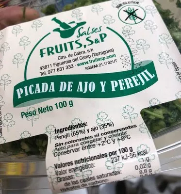 Lista de ingredientes del producto Picada De Ajo Y Perejil Salses Fruits S&P 100 g