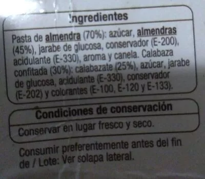 Lista de ingredientes del producto Turron De Fruta Auchan 