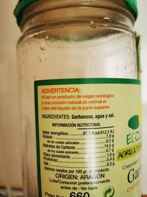 Lista de ingredientes del producto Garbanzo ecologico  