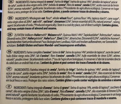 Lista de ingredientes del producto Galletas con quinoa, canela y limón bio-darma 