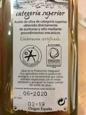 Lista de ingredientes del producto   