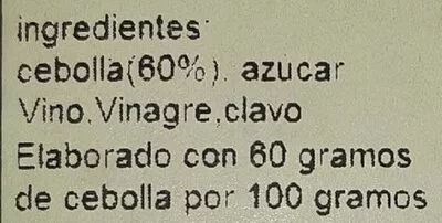 Lista de ingredientes del producto Mermelada de cebolla Elasun 