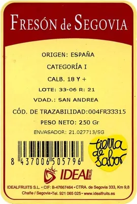 Lista de ingredientes del producto Fresón de Segovia Ideal Fruits 250 g