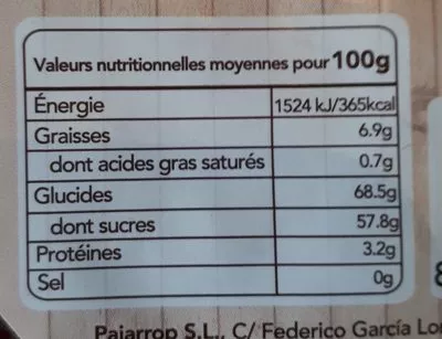 Lista de ingredientes del producto Pain aux dattes et noix Paiarrop 