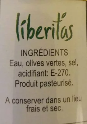 Lista de ingredientes del producto Olives vertes dénoyautées Liberitas 