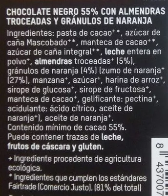 Lista de ingredientes del producto Tierra Madre chocolate 55% cacao Intermon Oxfam 100 g