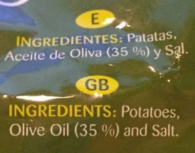 Lista de ingredientes del producto Patatas fritas aceite oliva Martirelo 150 g