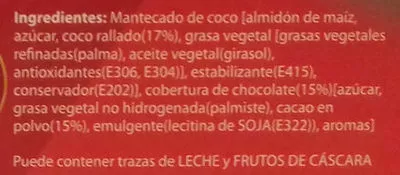 Lista de ingredientes del producto Mantecados de coco bañados con chocolate sin gluten Airos 170 g (8 x 21,25 g)