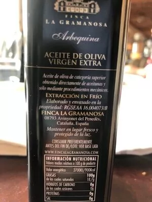 Lista de ingredientes del producto Aceite de oliva vigen extra arbequina Finca la Gramanosa 