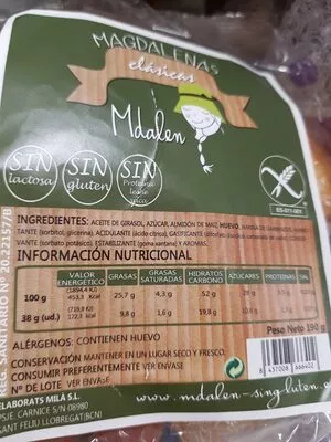 Lista de ingredientes del producto Magdalenas clasicas sin gluten Mdalen 