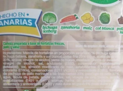 Lista de ingredientes del producto Ranchera Ensalada mesturados canarios 