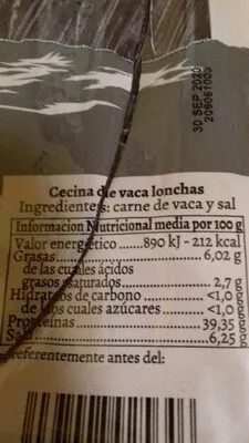 Lista de ingredientes del producto Cecina Ezequiel 