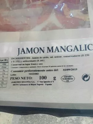 Lista de ingredientes del producto Jamón curado mangalica lonchas Monte Nevado 