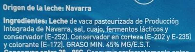 Lista de ingredientes del producto Queso de vaca semicurado Lacturale 