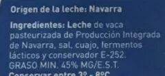 Lista de ingredientes del producto Queso de vaca semicurado Lacturale 