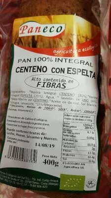 Lista de ingredientes del producto Pan 100%integral centeno con espelta  