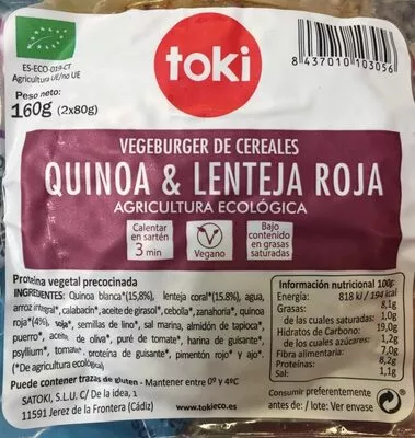 Lista de ingredientes del producto Vegeburger de cereales toki 160 g