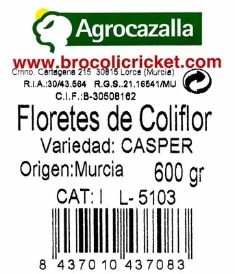 Lista de ingredientes del producto Floretes de coliflor Agrocazalla 600 g